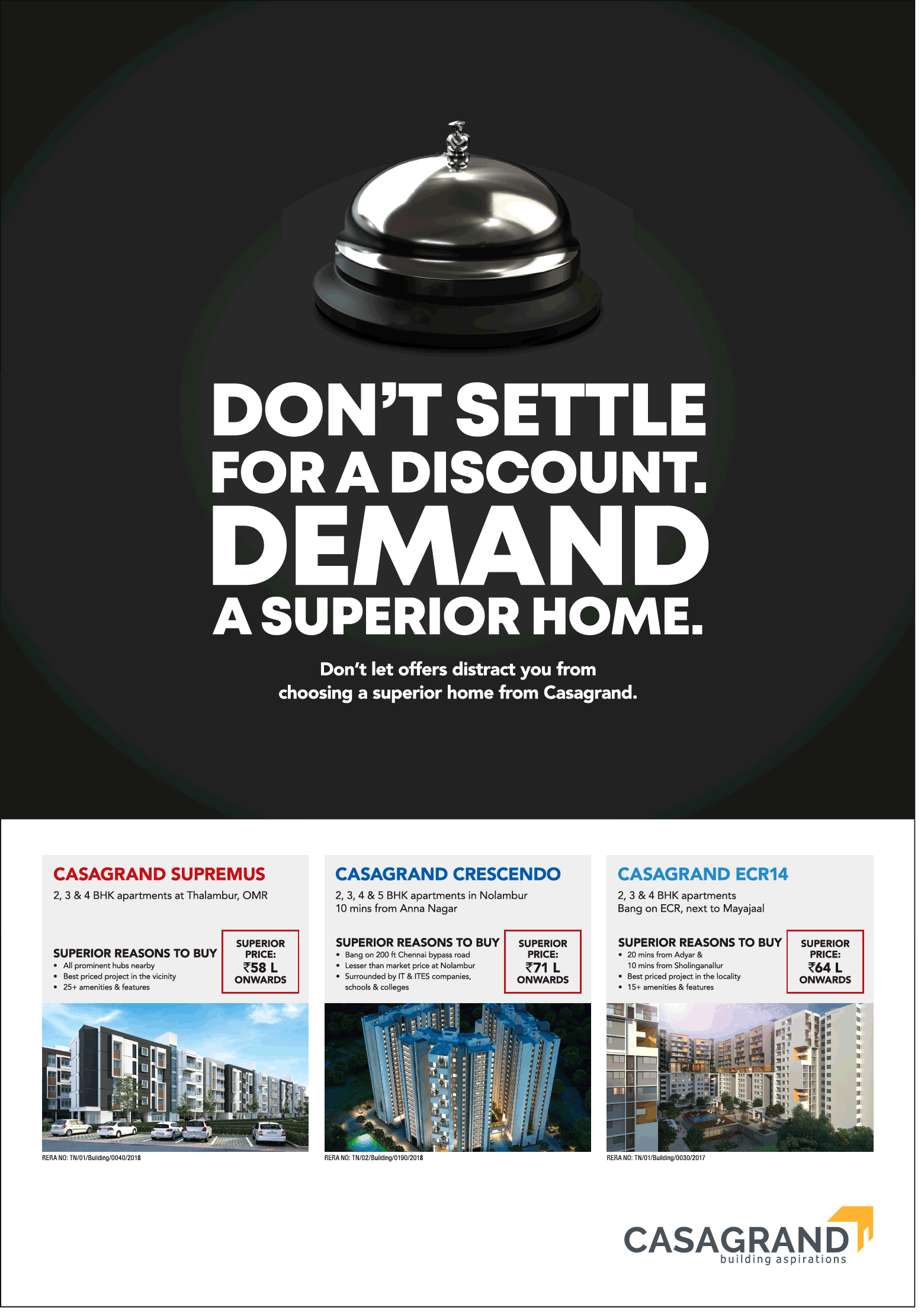 Don't settle for a discount, demand for a superior home at Casagrand in Chennai